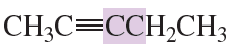Structural formula showing a carbon–carbon triple bond with highlighted carbons for orbital hybridization discussion.