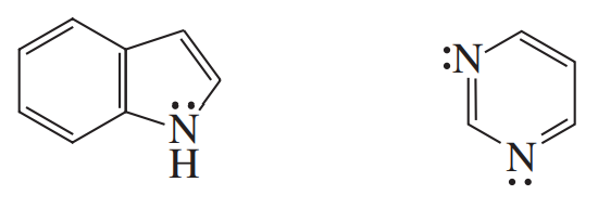 Chemical structures of aromatic heterocycles, highlighting potential protonation sites without losing aromaticity.