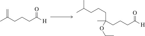 Synthetic scheme showing the transformation of a molecule with carbonyl groups into a product with a protecting group.
