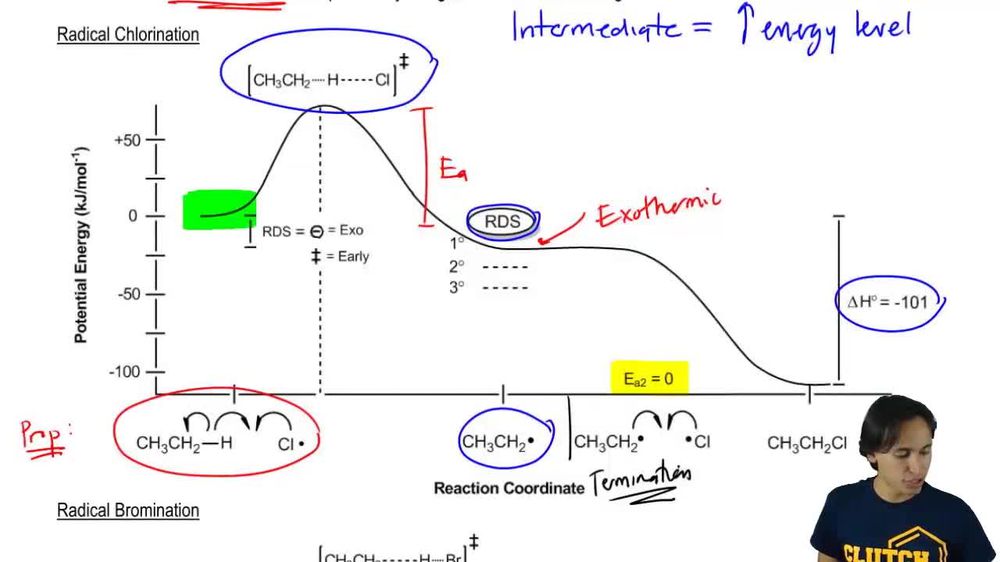 Using the Hammond Postulate to describe radical bromination.