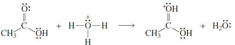 Curved arrows illustrate electron movement in a chemical reaction involving hydroxide and water molecules.