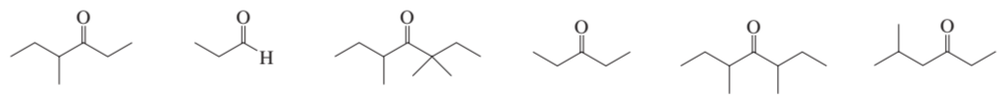 Five chemical structures are shown, illustrating compounds for ranking by reactivity toward nucleophilic addition.