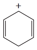 Chemical structure of a hexagonal aromatic hydrocarbon with a positive charge symbol above it.