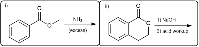 Reaction scheme showing saponification with NH3 and NaOH for carboxylic acid derivatives.