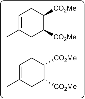 Product structures from the Diels-Alder reaction with substituents labeled.
