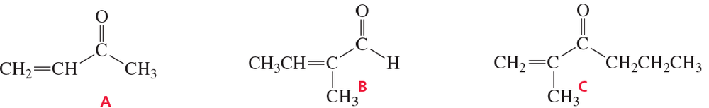 Structures of three compounds labeled A, B, and C, with a question about successful synthesis via aldol condensation.