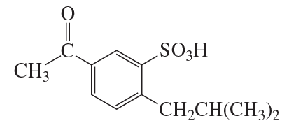Chemical structure of a compound derived from benzene, featuring a sulfonic acid and a ketone functional group.