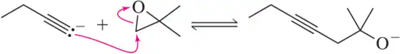 Chemical reaction diagram showing an equilibrium between two structures with anions and arrows indicating electron movement.