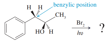 Chemical structure showing a compound with a benzylic position, indicating bromination and potential stereoisomer formation.