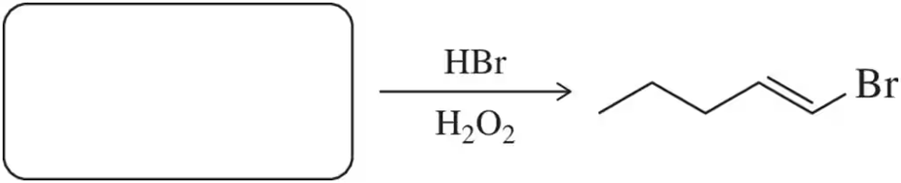 Reaction scheme showing HBr and peroxides converting an unspecified reactant to 1-bromo-1-alkene.