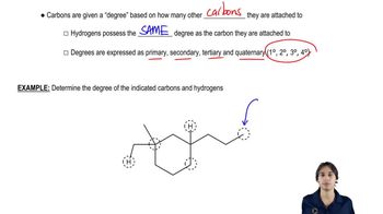 Determine the degree of the indicated carbons and hydrogens.