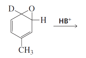 Arene oxide structure showing deuterium and hydrogen, with a proton transfer indicated by HB+.