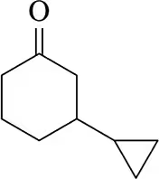 Chemical structure of a cyclic compound with a carbonyl group and a side chain, illustrating conjugate addition concepts.