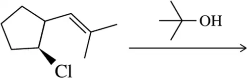 Chemical structures of a chlorine-substituted cyclohexene and an alcohol, indicating a reaction pathway.