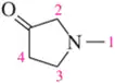 Chemical structure of a five-membered ring with an oxygen double bond and a nitrogen atom, carbons numbered 1 to 4.