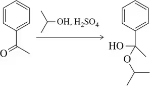 Chemical reaction mechanism illustrating the formation of a hemiacetal from an aldehyde and an alcohol.
