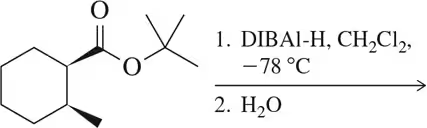 Chemical reaction scheme showing the reduction of an ester using DIBAl-H and water, with temperature and solvent noted.