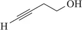 Structural formula of a molecule with a hydroxyl group and triple bond, indicating a reaction with a strong base.