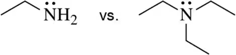 Comparison of two nucleophiles: amine group structure on the left and a nitrogen atom structure on the right.