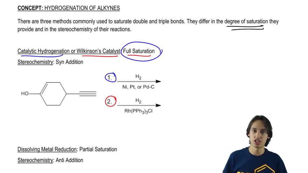 Using Catalytic hydrogenation or Wilkinson’s Catalyst to turn alkynes to alkanes.