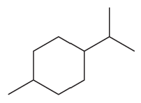 Chemical structure of a cyclohexane ring with a substituent, illustrating equatorial and axial positions for stability comparison.
