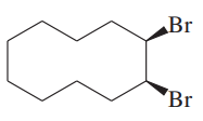 Chemical structure of a cyclic alkene with two bromine atoms attached, illustrating a halogenation reaction.