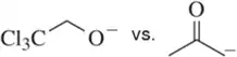 Comparison of two conjugate bases: trichloromethyl oxide and acetate, highlighting stability factors.