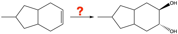 Diagram illustrating syn addition of oxygens in organic chemistry with a question about producing trans-diol.