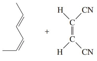 Chemical structures illustrating a Diels-Alder reaction with reactants and bonds shown.