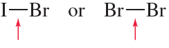 Comparison of bond strength between I-Br and Br-Br, with arrows indicating bond polarity.