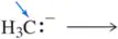 H3C:− with an arrow indicating the direction towards the conjugate acid of the base.