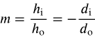 Mirror equation formula showing the relationship between image height and object height.