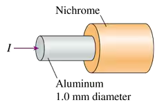 Illustration of nichrome and aluminum wires, highlighting the aluminum wire's 1.0 mm diameter for electric field comparison.