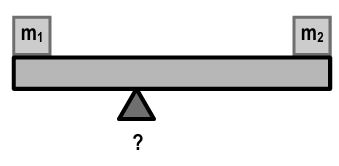 Seesaw with two weights at ends and a fulcrum position marked, illustrating balance and equilibrium calculation.