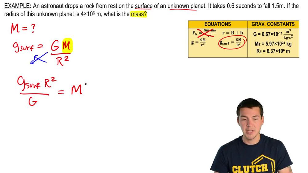 Find mass of planet in free fall