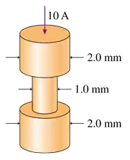 Illustration of an aluminum wire with three segments, showing current direction and diameters of 2.0 mm and 1.0 mm.