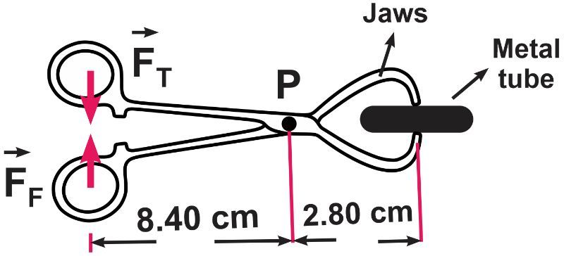 Diagram of a clamp securing a metal tube, showing forces FT and FF applied equally.