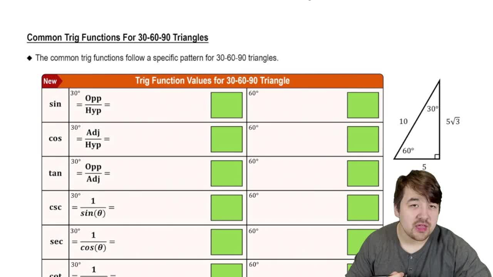 Common Trig Functions For 30-60-90 Triangles