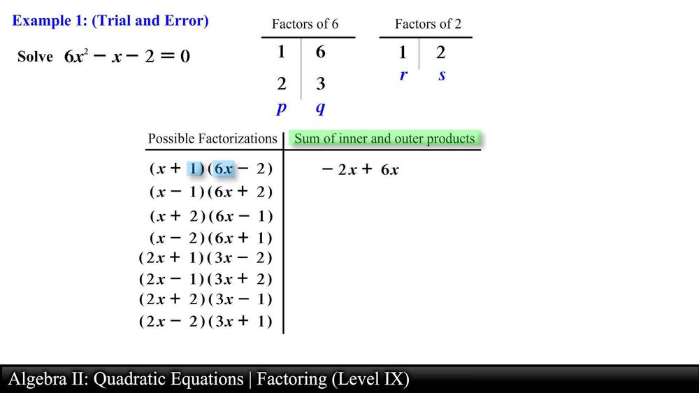 Algebra II: Quadratic Equations - Factoring (Level 9 of 10)