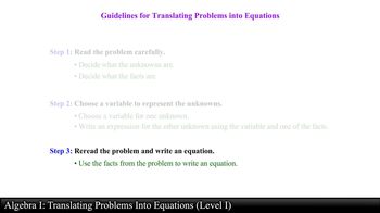 Translating Problems Into Equations (Level 1 of 2)
