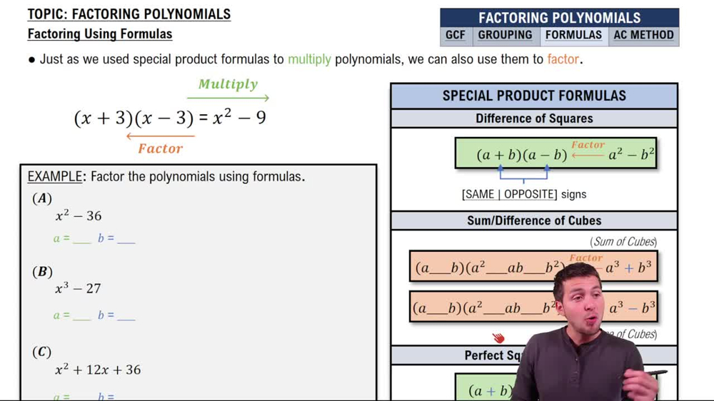 Factor Using Special Product Formulas
