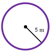 Circle with a 5-meter radius and instructions to find its area using π as 22/7 and simplify.