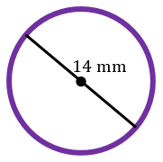 Purple circle with a 14 mm diameter marked by a black line through its center.