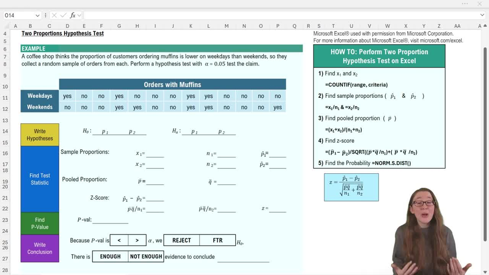 Two Proportions Hypothesis Test - Excel