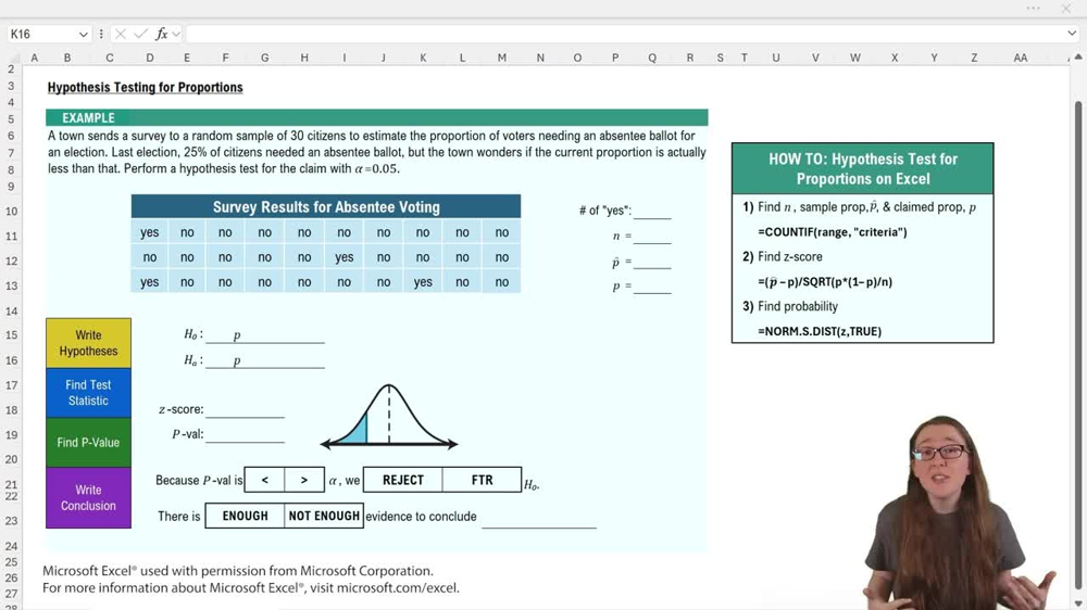 Performing Hypothesis Tests: Proportions  - Excel