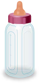 Illustration of a baby bottle with a pink cap and a brown nipple, representing infant feeding.