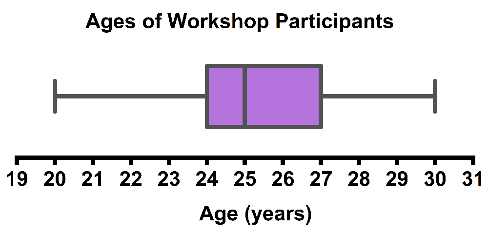 Box-and-whisker plot showing the ages of workshop participants, ranging from 19 to 31 years.