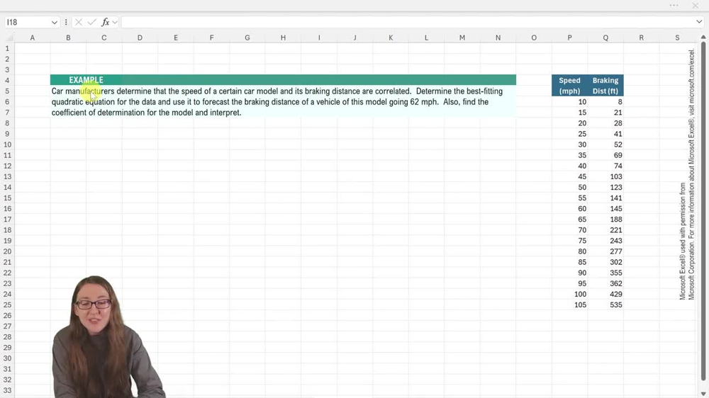 Quadratic Regression - Excel Example 1