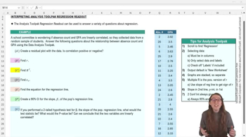 Regression Readout of the Data Analysis Toolpak - Excel