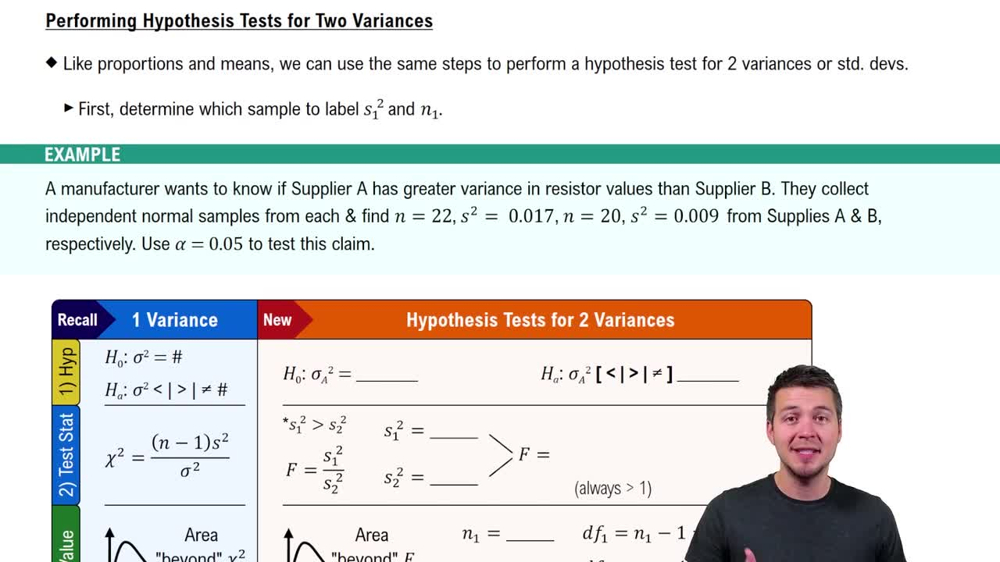 Performing Hypothesis Tests for Two Variances